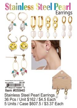 Stainless Steel Pearl Earrings